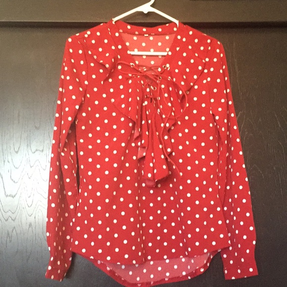 Tops - Polka Dot Long Sleeve Blouse